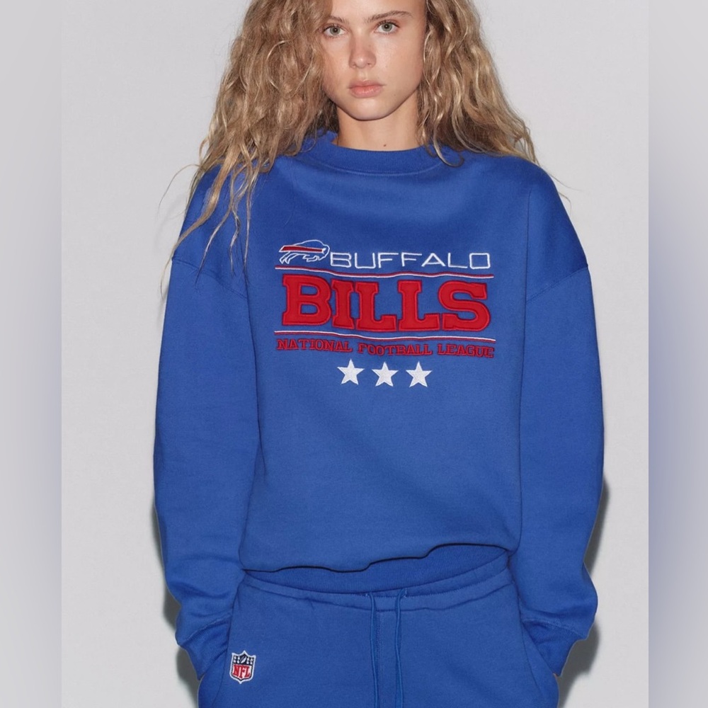 ZARA NFL Buffalo Bills Blue Sweatshirt Size S NWT
